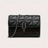 Ladies' sewn crossbody bag, vintage metal chain shoulder handbag, soft PU leather flip lock mini commuting bag