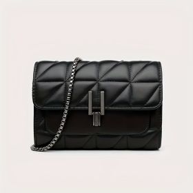 Ladies' sewn crossbody bag, vintage metal chain shoulder handbag, soft PU leather flip lock mini commuting bag