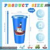 12 Pcs Transportation Themed Tumbler with Lid and Straw 24 oz Reusable Plastic Travel Cup Transportation Birthday Party Supplies for Party Hot and Col