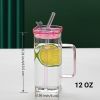 1 Pcs Green Glass Straw Cup, 6 Colors Square Glass Cup With Straw And Lid, High Borosilicate Glass Cup, Milk Cup, Juice Cup, Cold Drink Cup