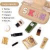 Portable Chenille Letter Clear Preppy Makeup Zipper Bag Waterproof Foldable Organizer Travel Storage Purse For Vacation Travel, Bathroom-Khaki