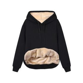 Warm Berber Fleece Pocket Hooded Sweatshirt Coat (Option: Black-S)