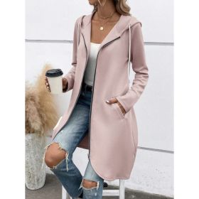 Personality Street Zip Hooded Long Velvet Lining Sweatshirt (Option: Lotus Root Color-S)