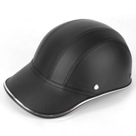 1Pc Safety Bicycle Helmet Adjustable Windproof Bike Helmet Sunshade Baseball Cap Anti-UV Cycling Motorcycle Hat Leather Helmet (Option: Black)
