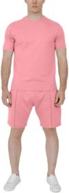 Men's Pure Color Casual Suits Loose Version Sport Suits Short Sleeve T-Shirt + Shorts Two Sets (Color: Pink-XXL)