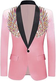 Men's Suit Jackets Colorful Sequin Wing Dress Coats Party Floral Suit Jacket Notched Lapel Slim Fit Tuxedo Blazers (Color: pink5, size: L)