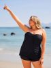 2026 New Black Strapless Two-Piece Swimsuit Women's Twist Ruched Tank Top + Boyshorts for Beach Vacation, Sexy & Tummy Control