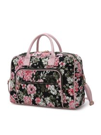 MKF Collection Jayla Quilted Cotton Botanical Pattern Women Duffle Bag by Mia k (Color: Black, Material: Vegan Leather)