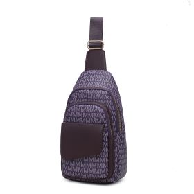 MKF Collection Kace M Logo Printed Vegan Leather Women Sling Bag by Mia k (Color: Dark Purple, Material: Vegan Leather)