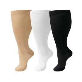 3 pairs of extra-large nylon compression socks, comfortable and snug, with wide calves and knee-high support, ideal as compression gear for cycling (black white beige: 3XL)