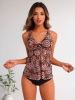2026 New Women's Tankini Set: Brown Paisley Print Halter Top, Ruched Waist, Boho Beach Style