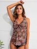 2026 New Women's Tankini Set: Brown Paisley Print Halter Top, Ruched Waist, Boho Beach Style