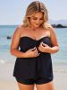 2026 New Black Strapless Two-Piece Swimsuit Women's Twist Ruched Tank Top + Boyshorts for Beach Vacation, Sexy & Tummy Control