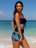 New Navy Tropical Palm Leaf Print Tankini with Drawstring Shorts, Two-Piece Swimsuit for Beach and Pool